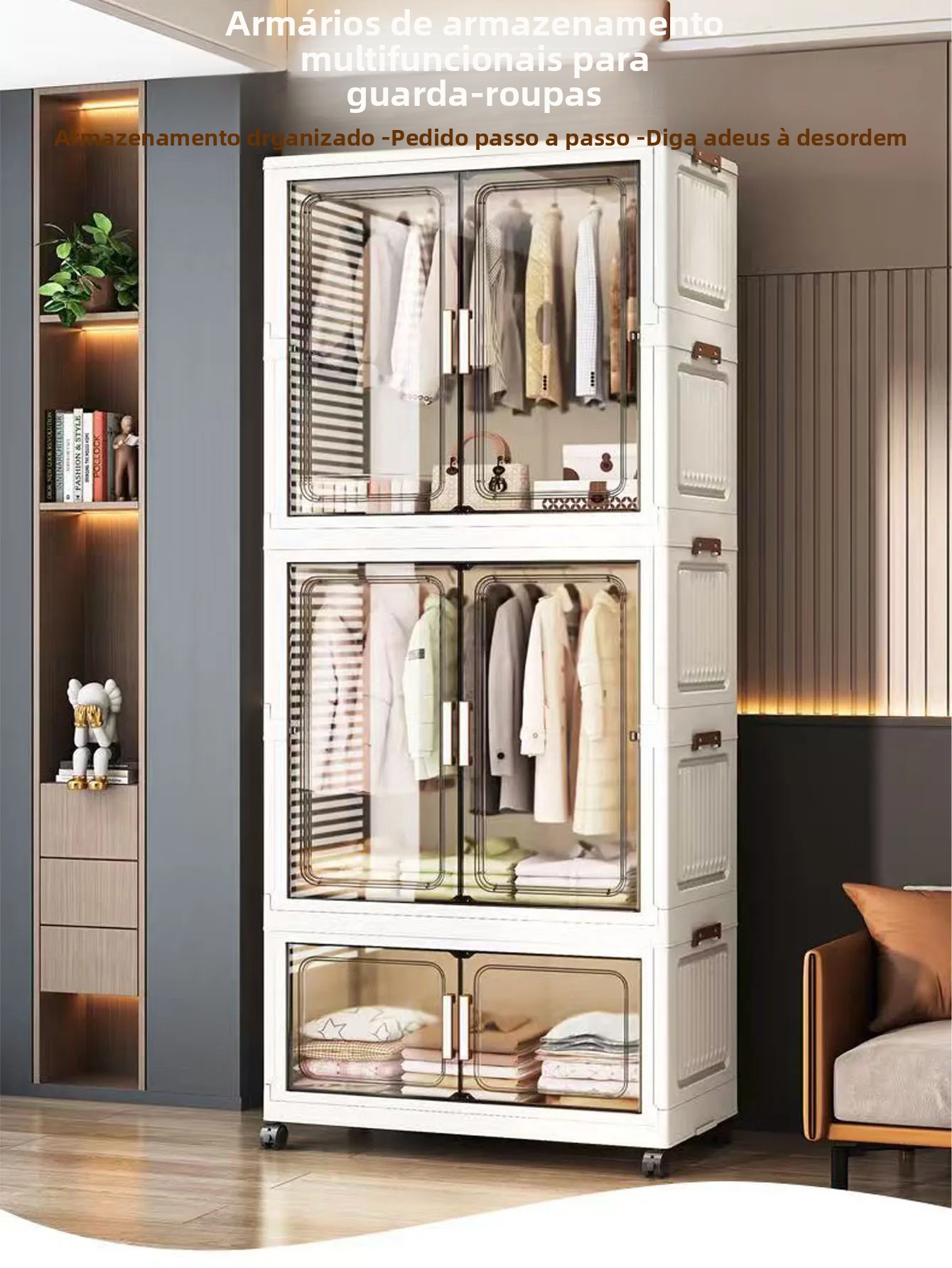 Armário de armazenamento dobrável, organizador de armário multiescena para casa, escritório, cozinha, banheiro, economizador de espaço com portas