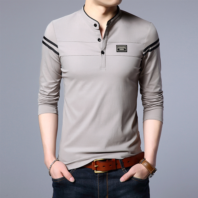 Moda męska Letnia koszulka POLO z długim rękawem Casualowa bawełniana oddychająca koszulka ze stójką i długim rękawem Koreańska wygodna koszula
