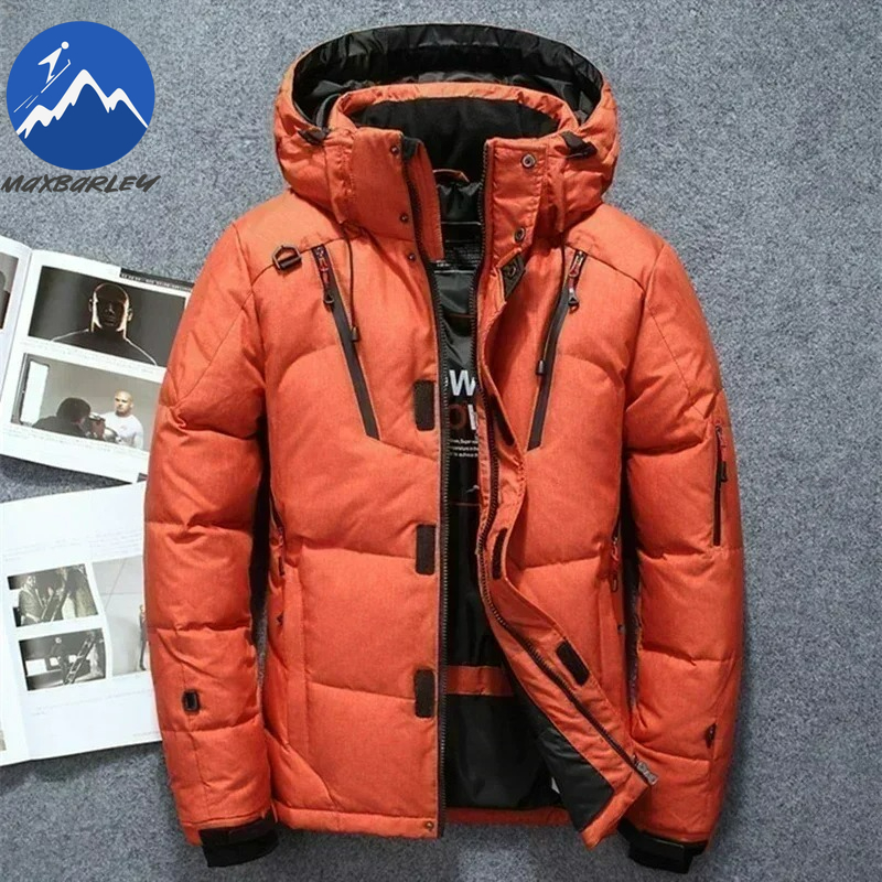 Inverno engrossado homens jaqueta de escalada caça com capuz quente pato branco para baixo casaco homem casual leve puffer jaqueta esqui neve