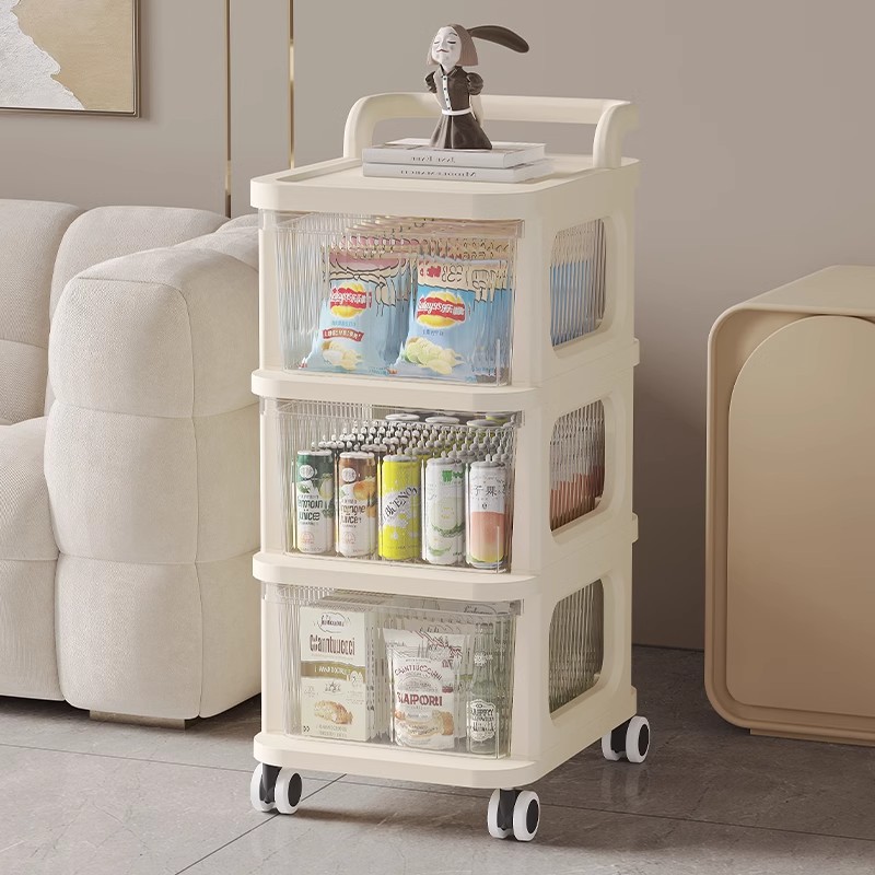 Multi-Layer Transparent Trolley Storage Shelf Trolley Organizer Drawer-Type Rolling Storage Mobile Cosmetics Snack Storage Rack