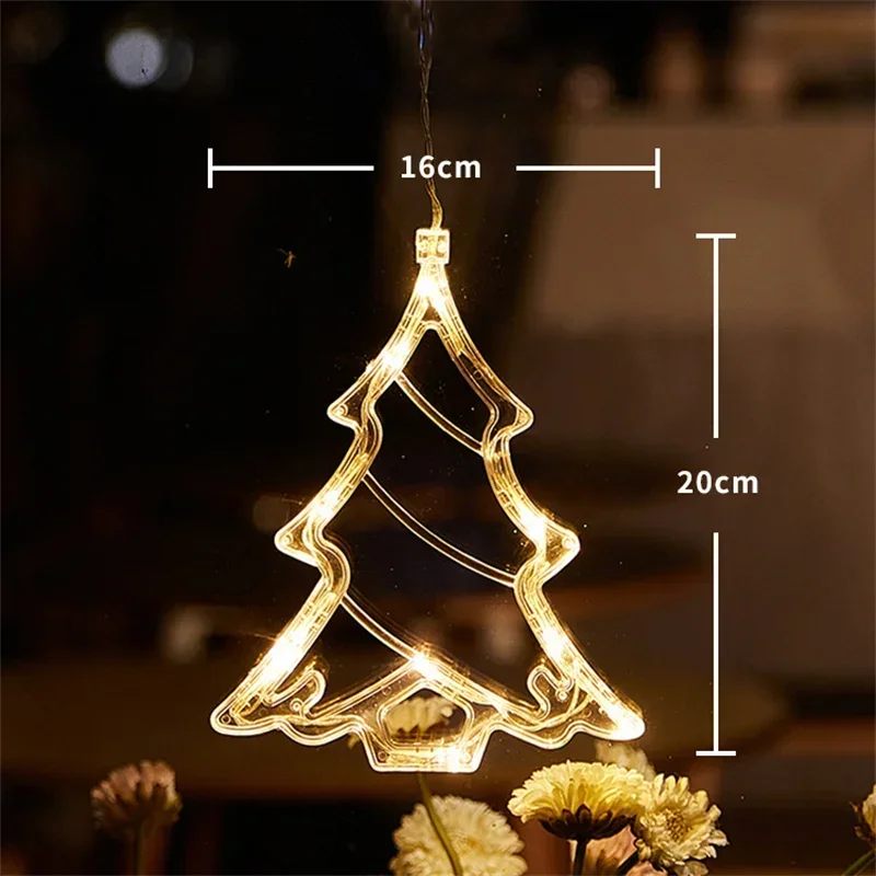 LED Light Snowflake Santa Window Ornaments Decoration for Home Xmas Navidad New Year Christmas Decor Fairy Lamp String Lights