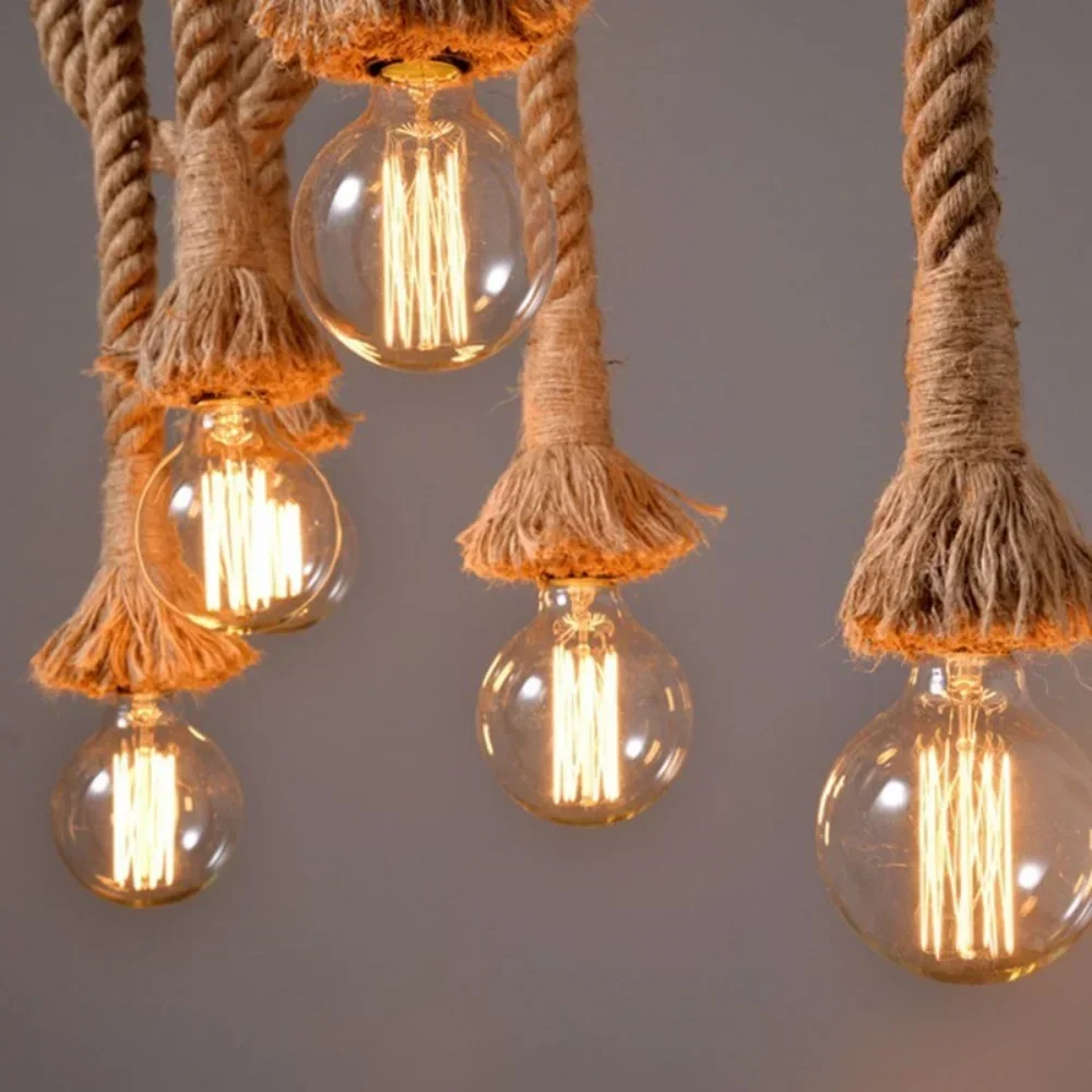 Industriel E27 Vintage chanvre corde pendentif lumières grenier personnalité éclairages intérieurs pour Loft/salon/Bar pendentif lustre