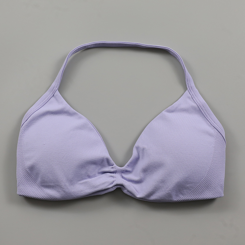 Sujetador de tiras de impacto para mujer, sujetadores deportivos de Yoga con cuello Halter fruncido, Top corto de gimnasia sin costuras con espalda descubierta y almohadillas extraíbles