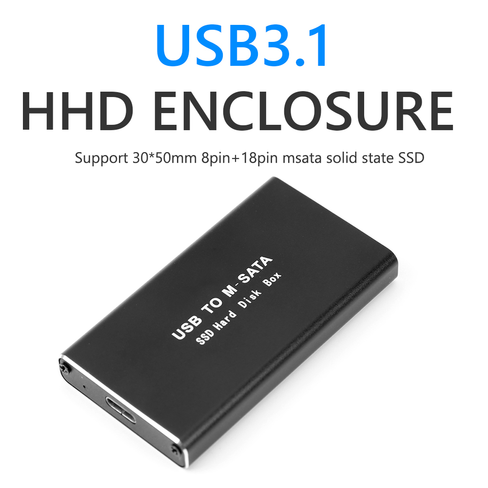 mSATA para USB 3.0/3.1 SSD gabinete externo HD disco rígido caixa de armazenamento adaptador