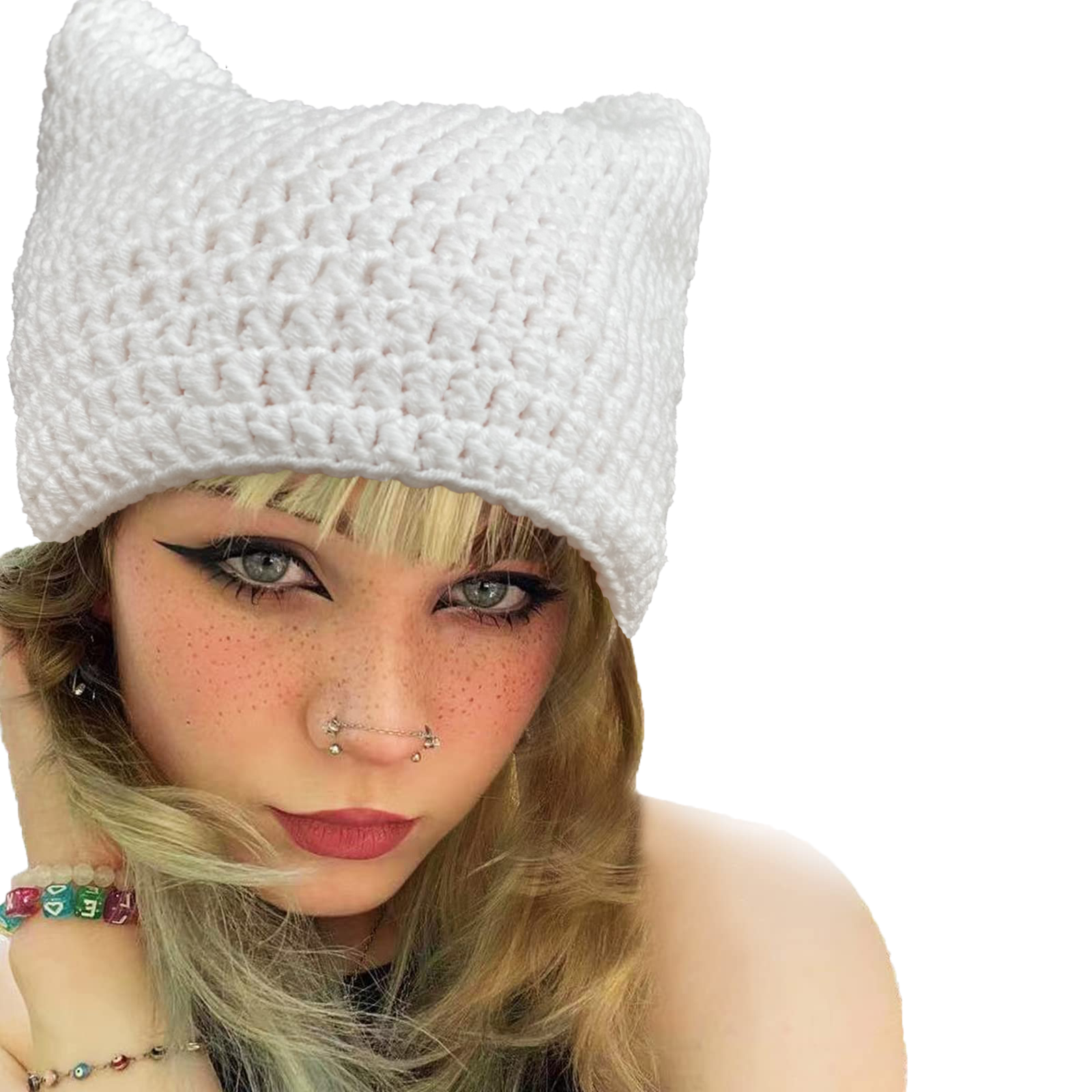 Chapéus de crochê para mulheres homens gato orelha bonnet menina malha estilo preguiçoso punk y2k bonito slouchy gorros solto ajuste artesanal crânios meninos