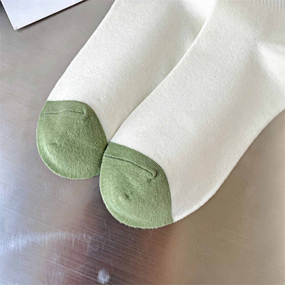 1/5/ Paar mittellange Damensocken, modische Buchstaben-Sportsocken, neue grün gestreifte Socken für Frühling und Sommer
