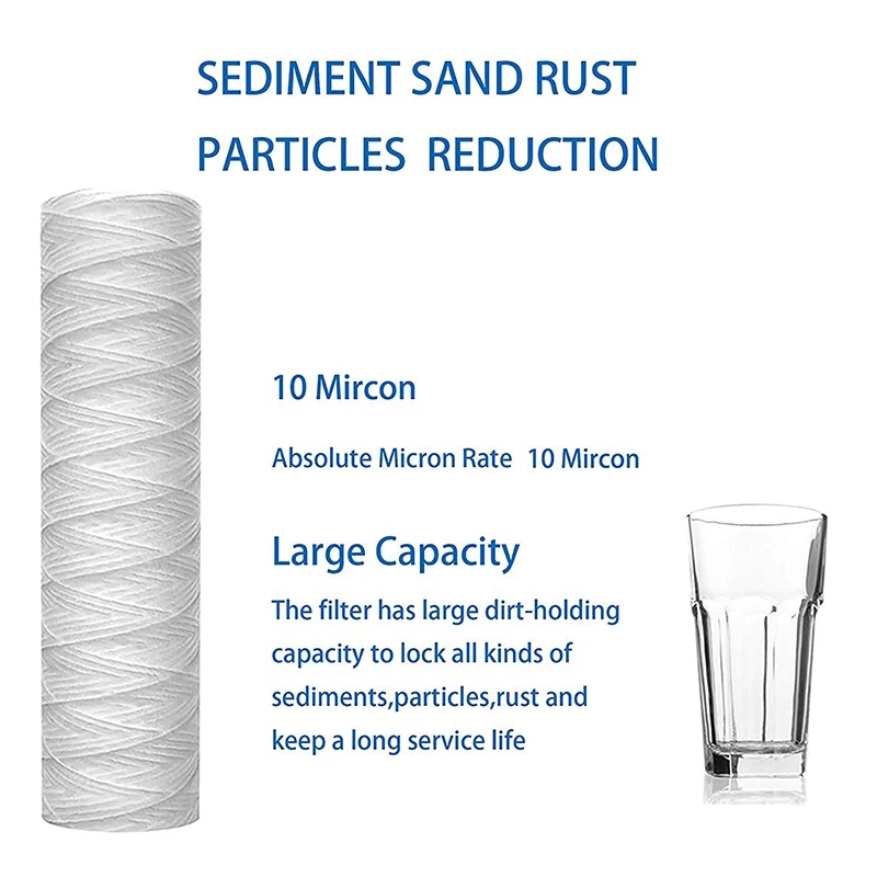 10 Inch x 2.5 Inch String Wound Sediment Water Filter Cartridge Whole House Sediment Filtration, Universal Replacem