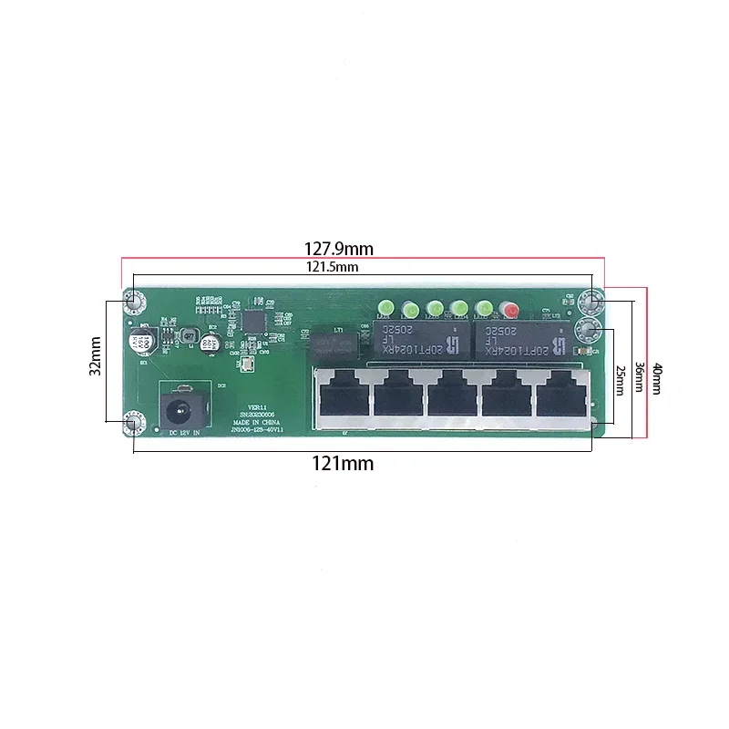 Ethernet Switch Industrie 5port 10/100M Netzwerk Ethernet Switch 5V/12V Stromeingang Temperatur-40 bis 75 ℃