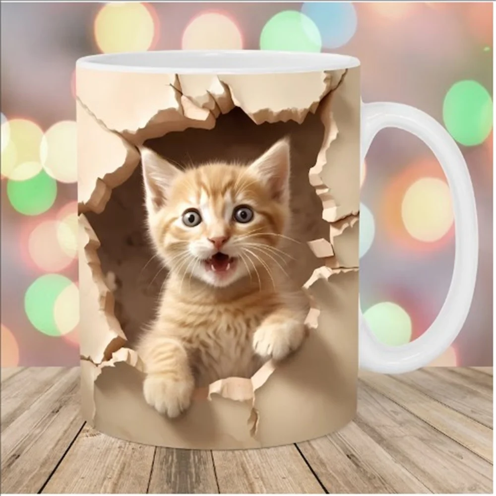 壁に穴が開いたセラミックコーヒーマグ,3D子猫猫,紅茶と水用のマークカップ,クリスマスプレゼント