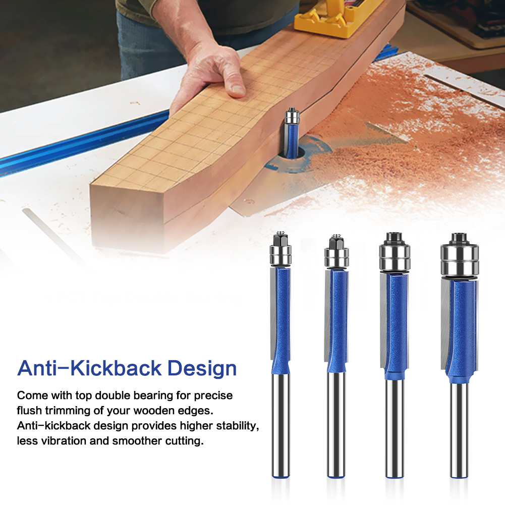 1/4′′ 5/16′′ 3/8′′1/2′′ Router Bit 6mm 1/4′′ Shank Flush Trim Bit With Two Bearings Router Bits For Wood Trimming Cutters