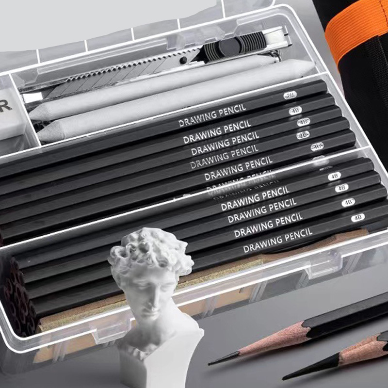 27/38/47 pçs conjunto de lápis de esboço roll up lona envoltório esboçar saco de lápis arte desenho suprimentos carvão amassado borracha