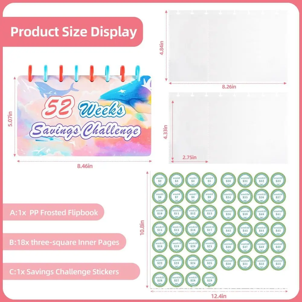 52 สัปดาห์ออมทรัพย์ Challenge Notebook สีสันสดรายสัปดาห์ซองจดหมายประหยัด Binder หลวมหลายกระเป๋า Budget Binder Planner