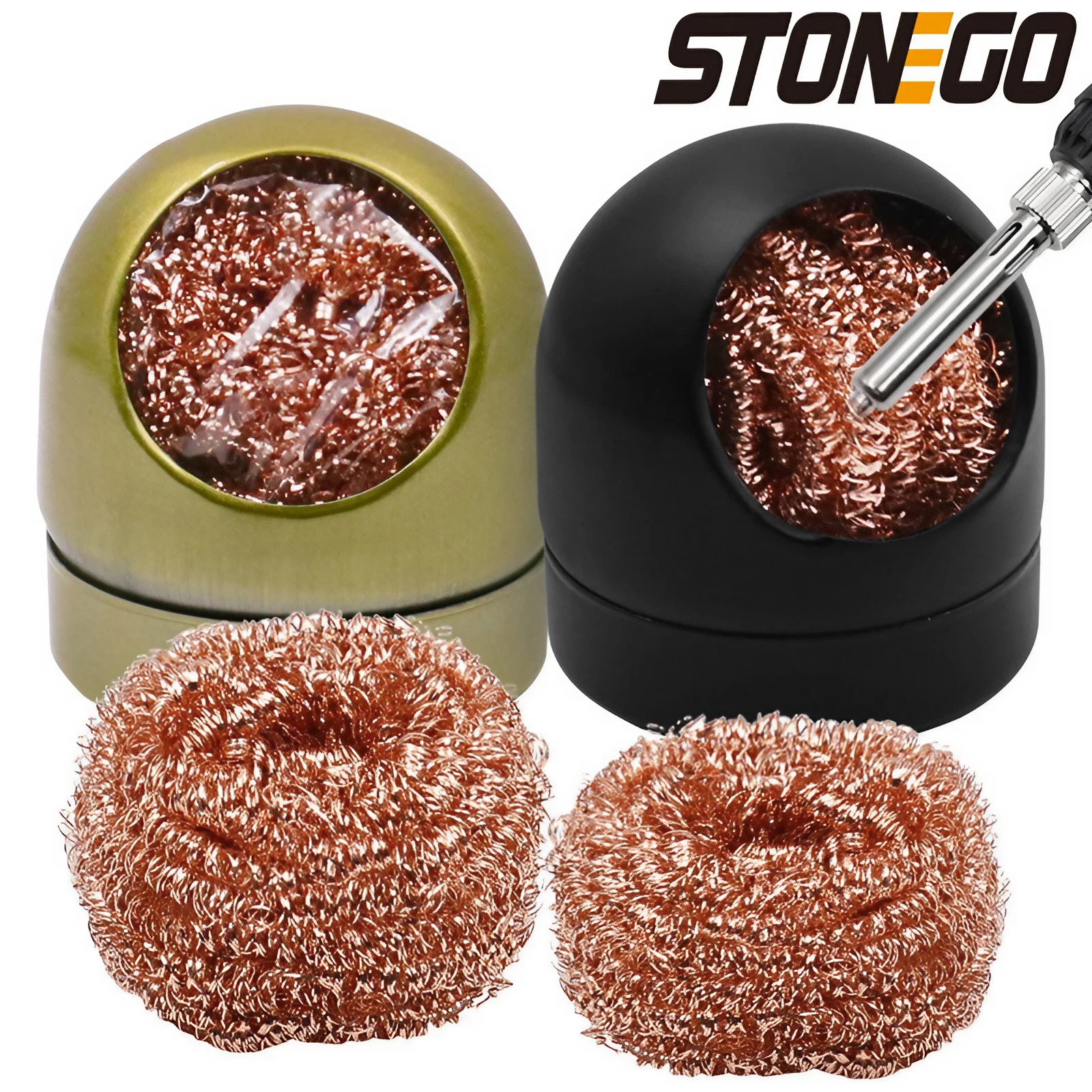 STONEGO-bola de limpieza para desoldar, soldador, filtro de malla, boquilla de limpieza, limpiador de alambre de cobre, bola de Metal, caja de escoria, bola limpia