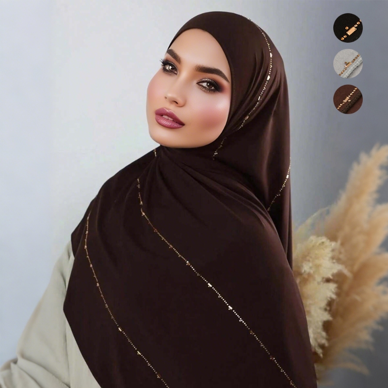 Frauen Baumwolle Jersey Hijab Schal Glitter Schimmer Rand Schal Frauen Weiche Premium Jersey Hijab Turban Islam Einfarbig Kopftuch