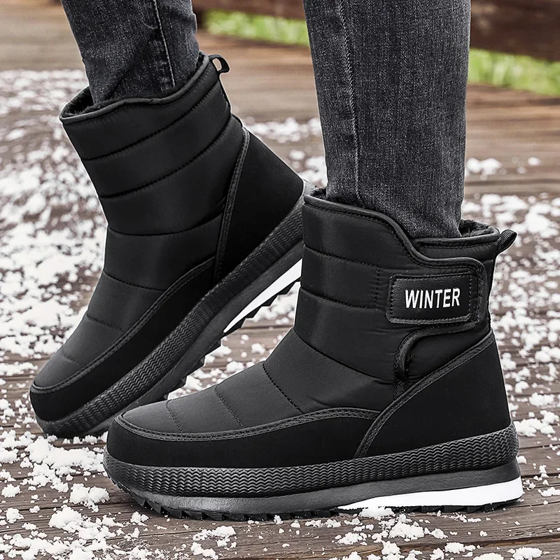 Botas de invierno para hombre, botas de nieve cálidas de felpa para hombre, botas impermeables de talla grande, botines cómodos para exteriores para hombre, zapatillas de deporte de invierno para hombre