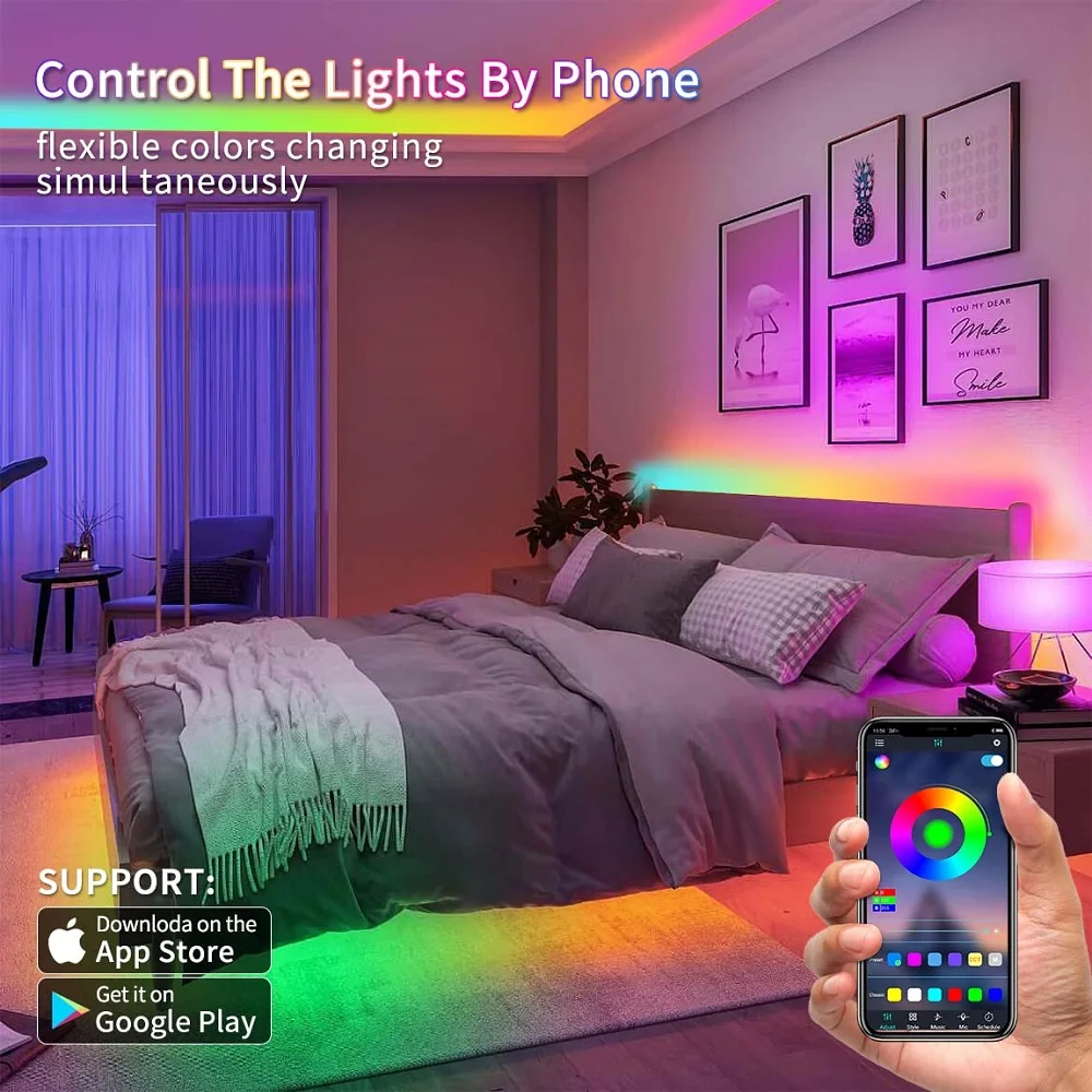 1M/3M/5M/10M USB 5V Led Strip Lights RGB APP and 24Keys Remote Control Flexible Tape Diode Lights for Room Home Decoration