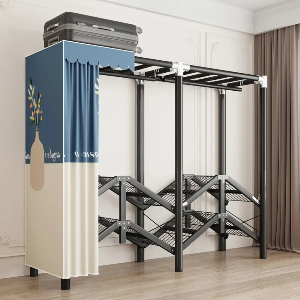 Einfache offene Schränke, faltbar, montagefrei, Kleiderschrank, Schlafzimmerschränke, Metallmaterial, integriert für Kleidung, Aufbewahrungsschrank