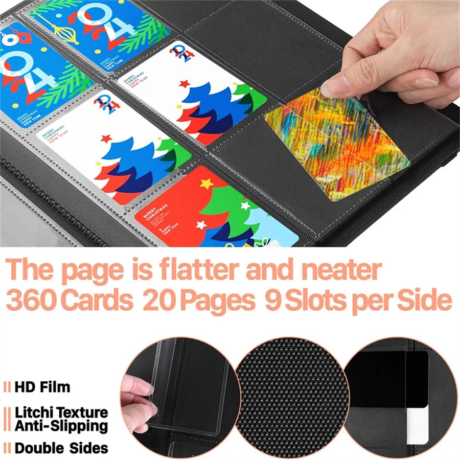 Trading Card Binder 9 กระเป๋าหน้า,20 แผ่น 360 การ์ดเกม Binders หนังสือสําหรับฟุตบอลบาสเกตบอลการ์ด, กีฬาและการ์ดเกม