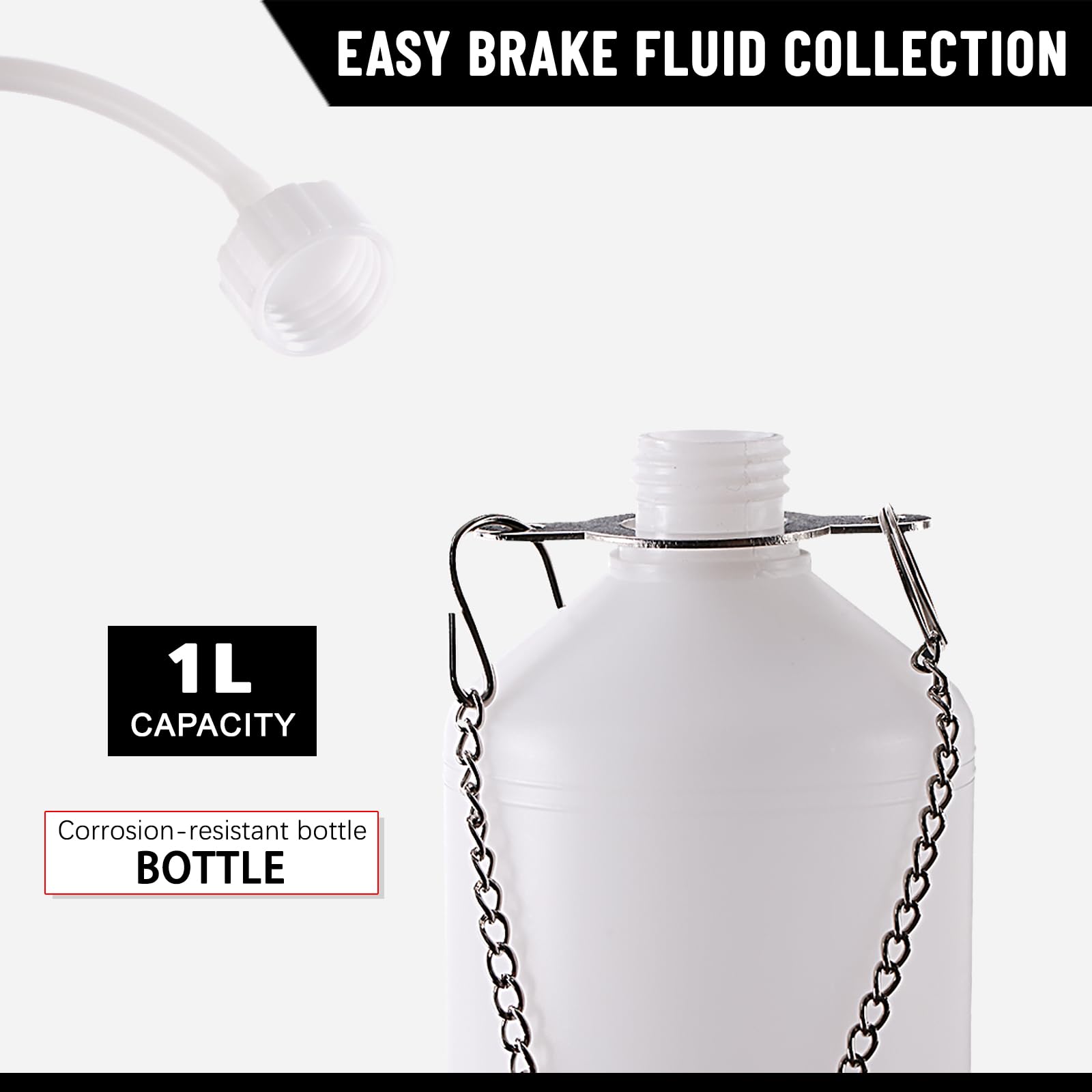 1L Brake Bleeder Bottle Oil Change Purge Tank Tubes Repair Tool With 2 Hoses and 2 Connectors