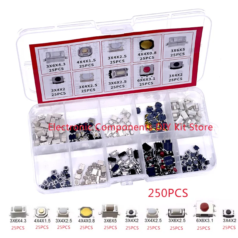 100/200/250 pçs 10 tipos durável carro controle remoto tablet actile botão interruptor chaves do carro botão toque microinterruptor com caixa