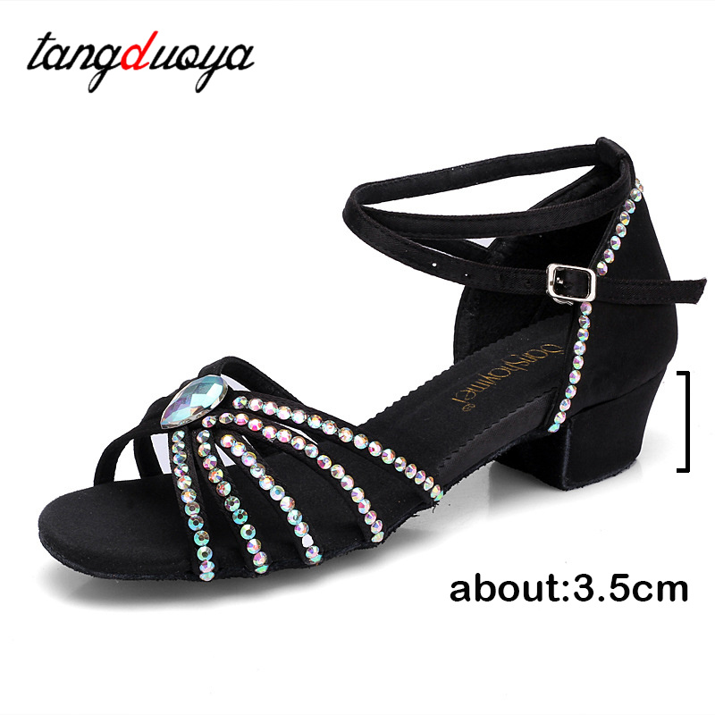 Zapatos de baile latino para mujer, zapatos de Salsa de fondo suave con diamantes de imitación para bailar, sandalias para mujer y niña, zapatos de baile para niños
