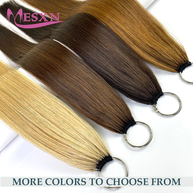 MESXN サードフェザー新しいヘアエクステンションストレートナチュラル本物の人毛マイクロリングヘアエクステンションブラウンブロンドサロン用
