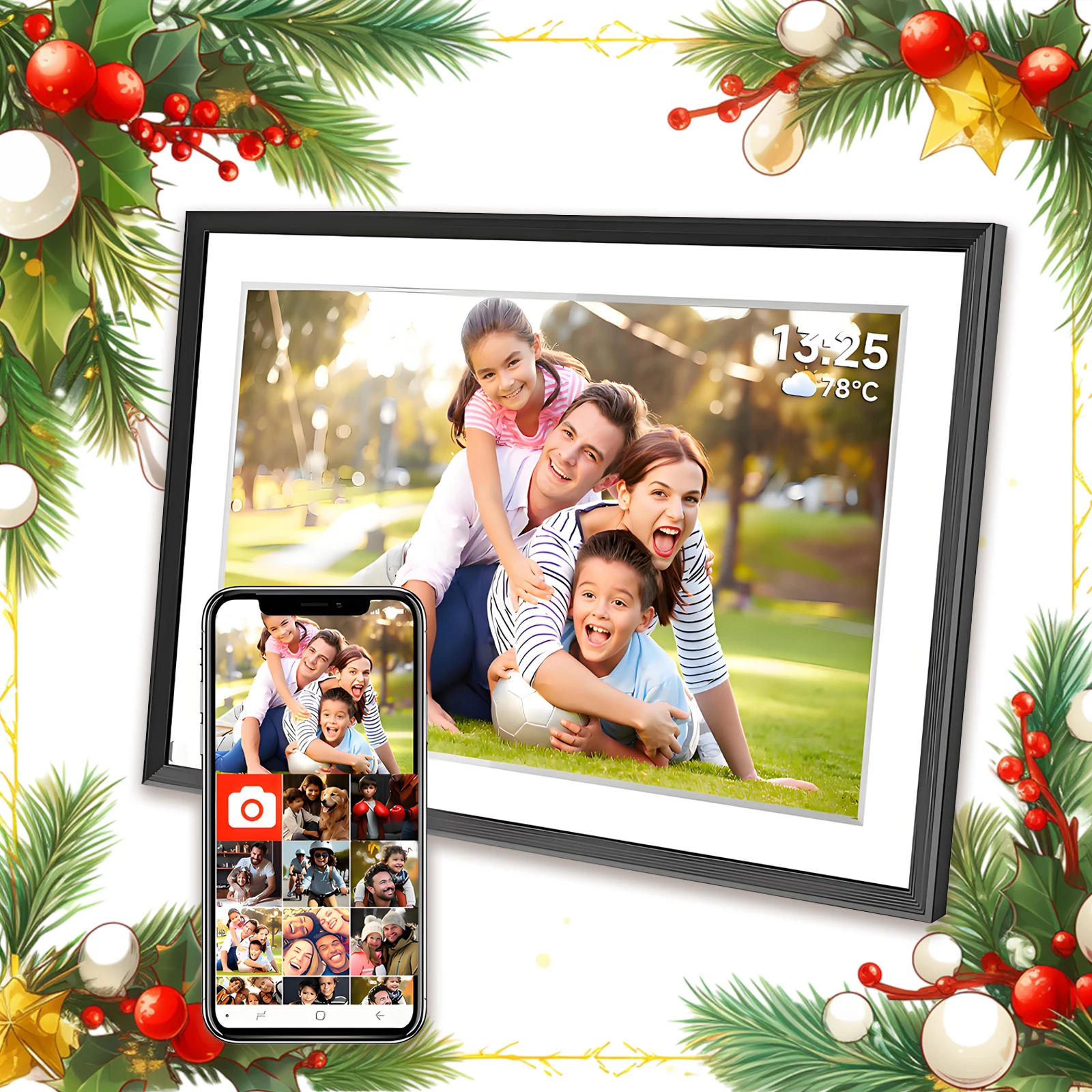 Marco de regalo de Navidad Marco de fotos digital WiFi de 10,1 pulgadas, marco de fotos digital inteligente en la nube HD de 1280 * 800IPS, almacenamiento de 32 GB,
