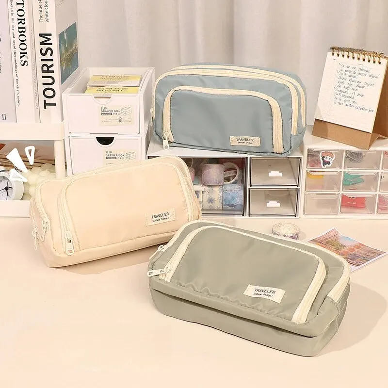 1 PC เครื่องเขียนกระเป๋าดินสอขนาดใหญ่ความจุปากกากล่องเครื่องเขียนเครื่องสําอางค์กระเป๋าแบบพกพาของขวัญ