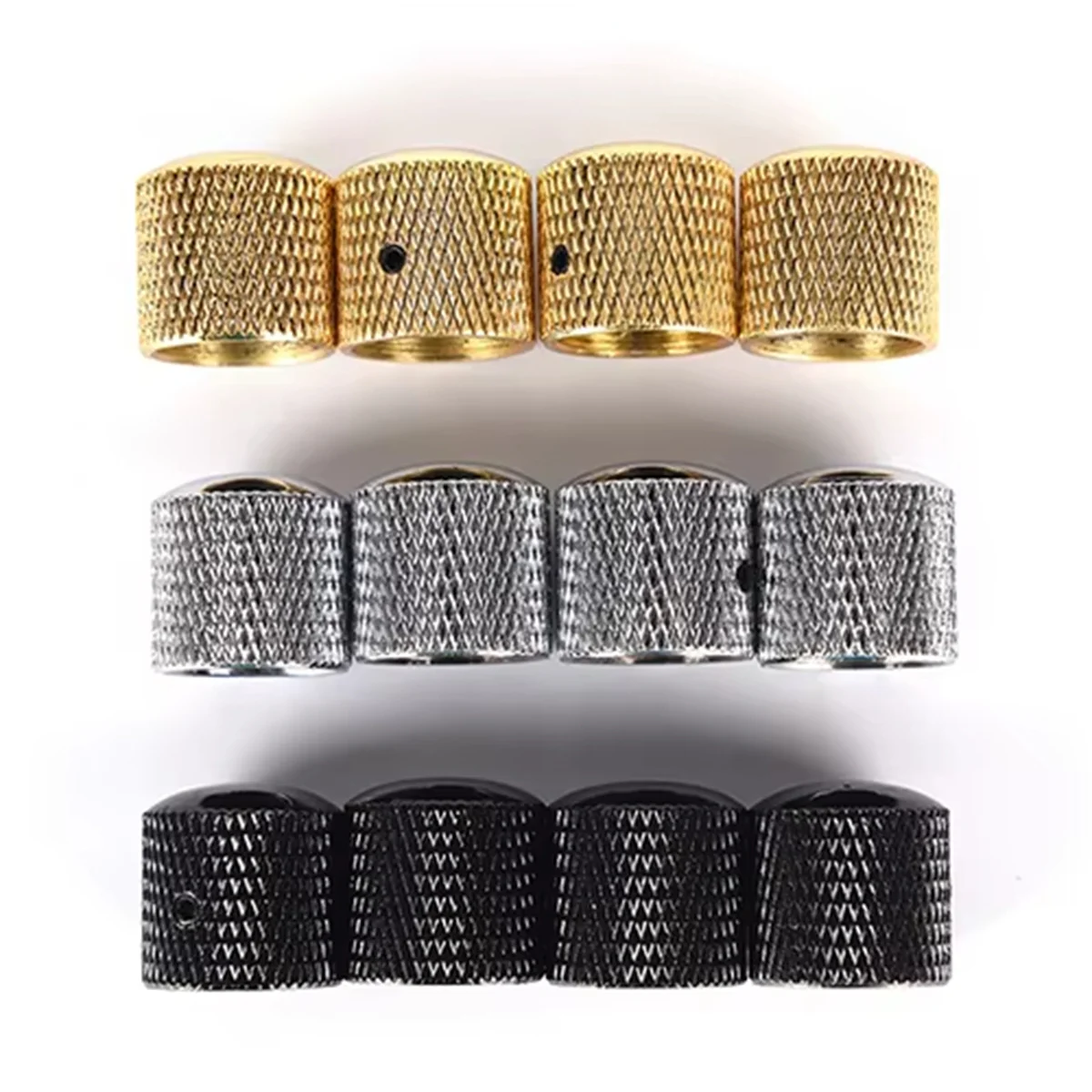 4 ชิ้น/เซ็ตเงินทองโลหะสีดํา Volume Tone Control กีตาร์ไฟฟ้าเบสโดมลูกบิด