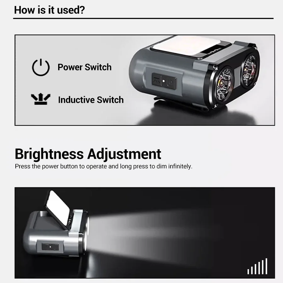 นกฮูกไฟหน้า Type-C ไฟหน้าแบบชาร์จไฟได้แบบพกพาหมุนไฟล่าสัตว์ไฟฉาย LED ตกปลาด้านหน้าจักรยาน