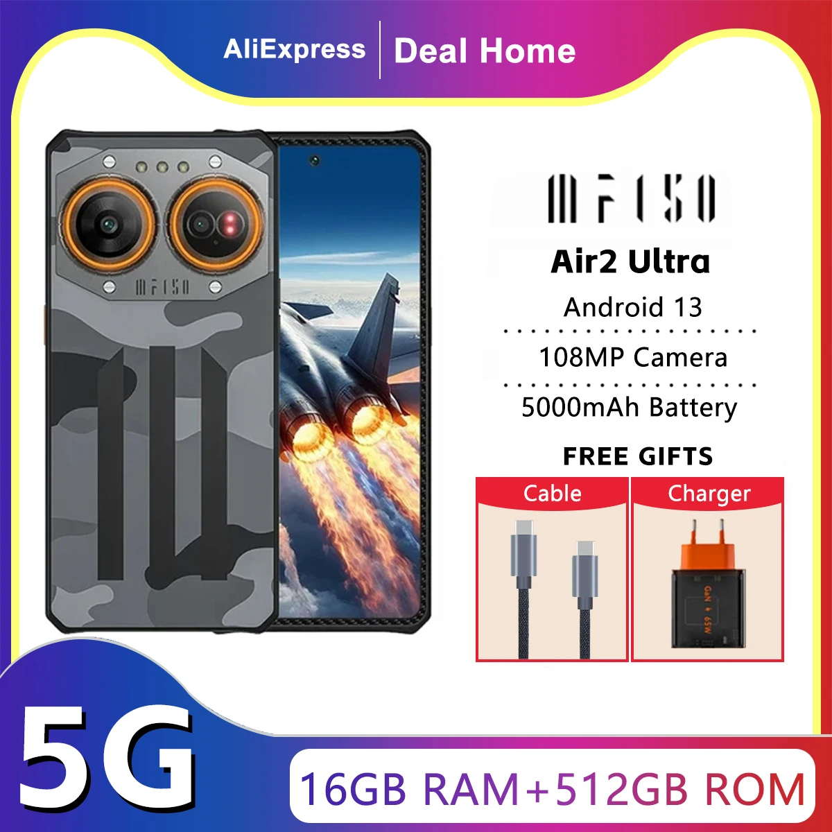 IIIF150 Air2 Ultra 5G Telefone Robusto 6.8''FHD + 120Hz Tela AMOLED Flexível 16GB + 512GB Câmera 108MP Ultra-fino Robusto 65W Carga