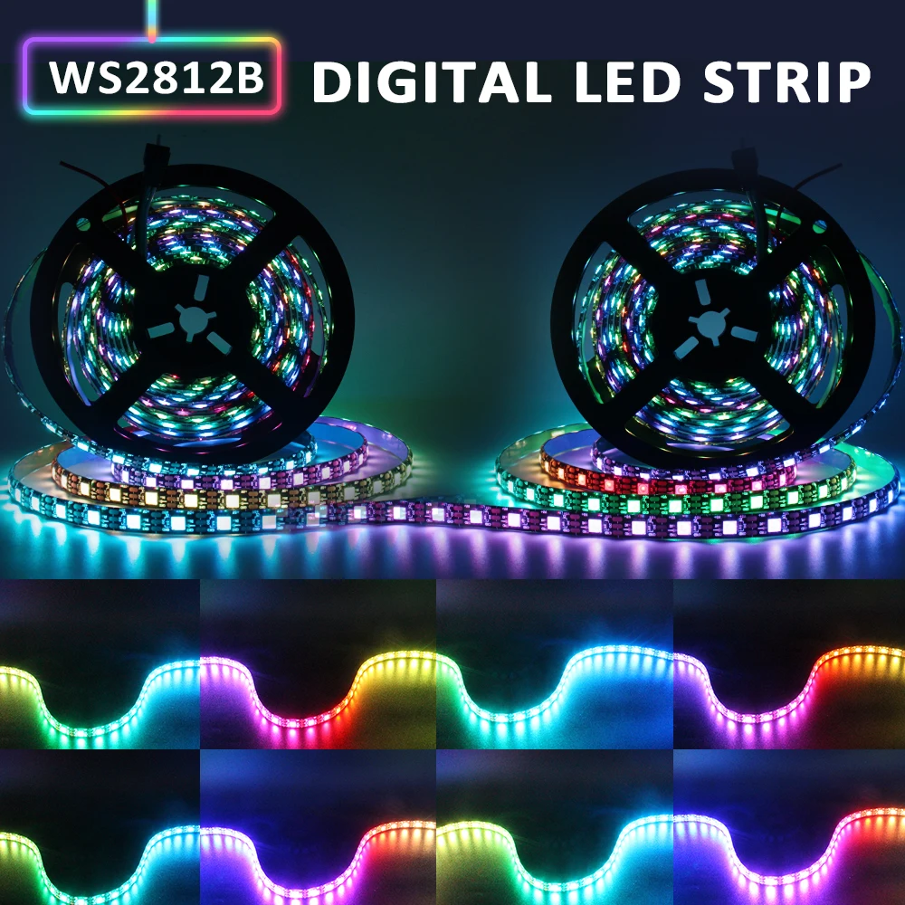 WS2812B Taśma LED RGBIC 30/60/144leds/M RGB Pixel Pełnokolorowa taśma Światło czarno-białe PCB Wodoodporny IP30 IP65 IP67 DC5V