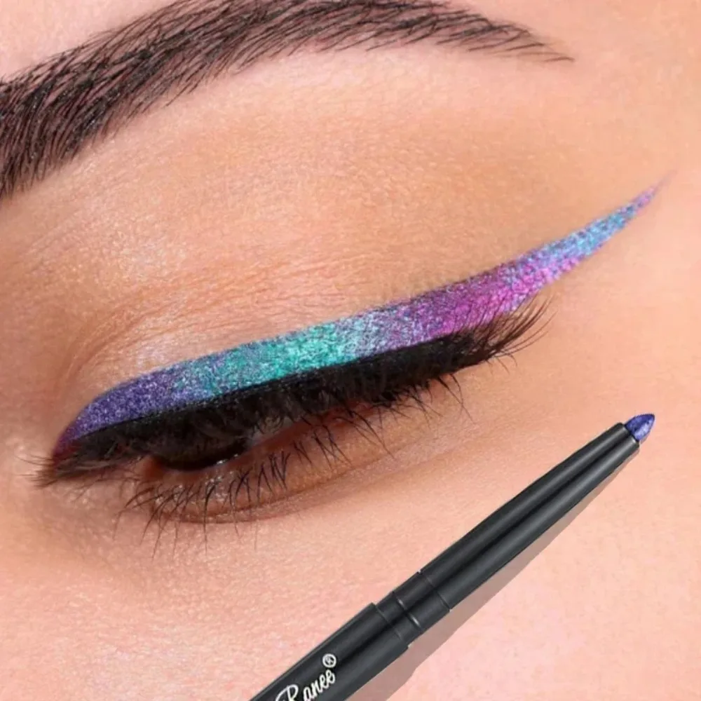 Lápiz Delineador de ojos Aurora con purpurina, delineador de ojos multicromo, sombra de ojos metálica brillante duradera, pigmento de maquillaje verde y morado de gusano de seda tumbado