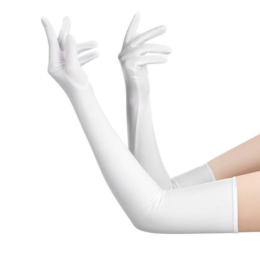 Guanti da donna con dita al gomito in spandex ad alta elasticità Accessori lunghi per spettacoli di nozze in discoteca per feste in nero bianco rosso