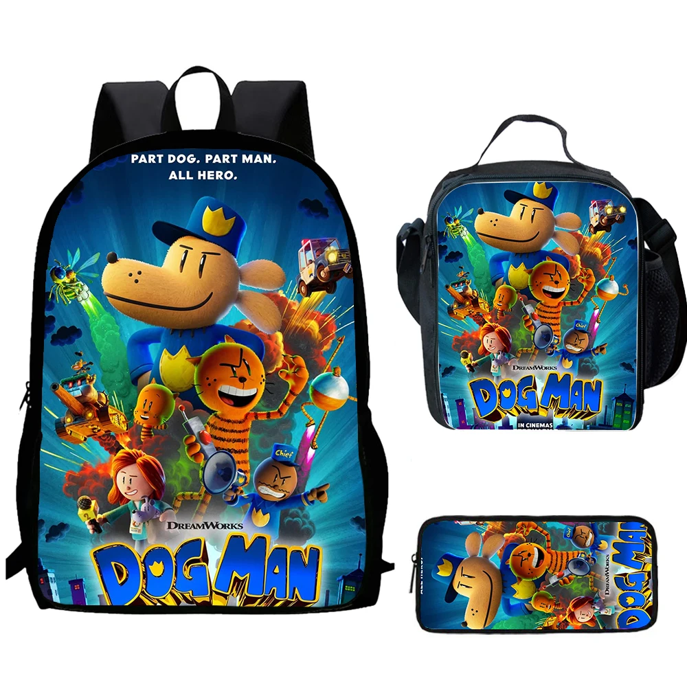 Juego de 3 uds de dibujos animados de Dogman, mochila escolar para niños con bolsas para el almuerzo, bolsas para lápices, mochilas escolares para niños y niñas, el mejor regalo