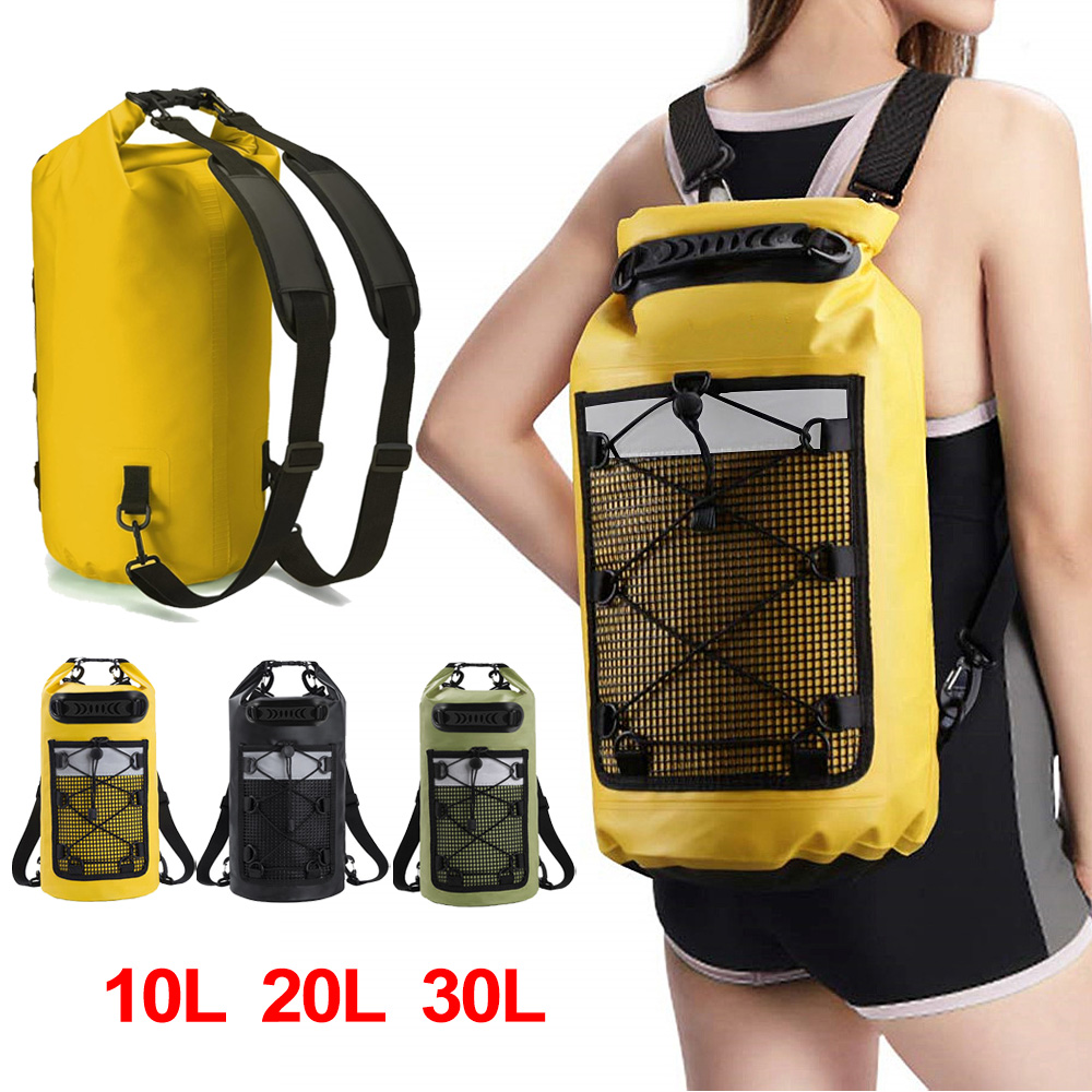 ว่ายน้ํา PVC Pack กระเป๋าเป้สะพายหลังสําหรับผู้หญิงผู้ชาย 10L 20L กันน้ํา Kayak Trekking Drifting Rafting Surfing Boating BAG