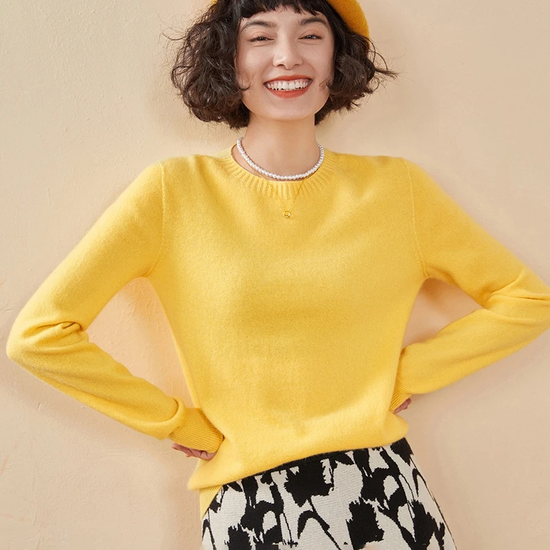 Sweter damski jesień/zima 100% czysty kaszmir sweter casual sweter z dzianiny okrągły dekolt luźne topy basic wszechstronna bluzka