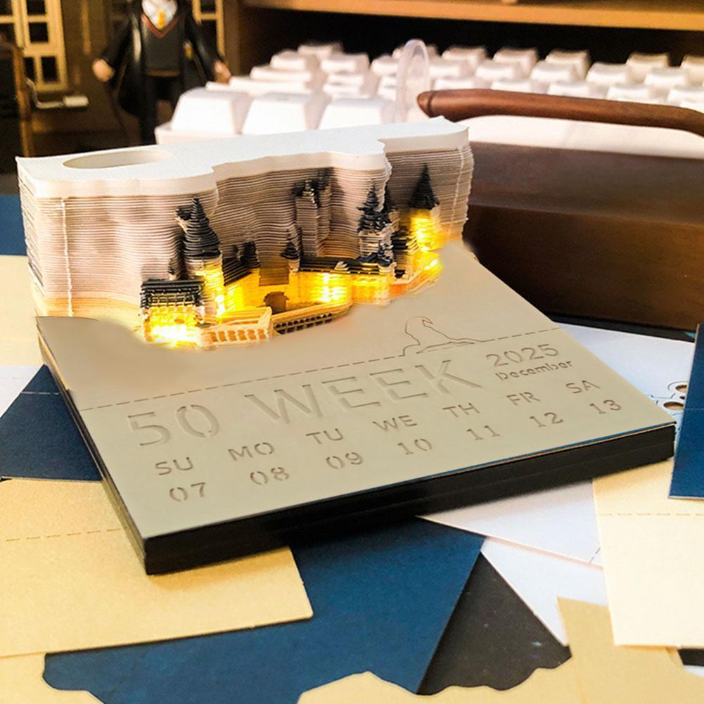 สติกเกอร์ปฏิทินปราสาทฮอกวอตส์สุดสร้างสรรค์พร้อมไฟ3D อ่อนปฏิทินปราสาทฉีกขาดของขวัญปีใหม่ของขวัญวันเกิด