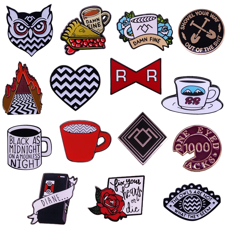 Pin Ujung Kembar Sialan Baik Ganda R Agen Kopi Cooper Diane Lencana Sekop Pondok Hitam Bros Burung Hantu David Lynch Penambahan Penggemar Film