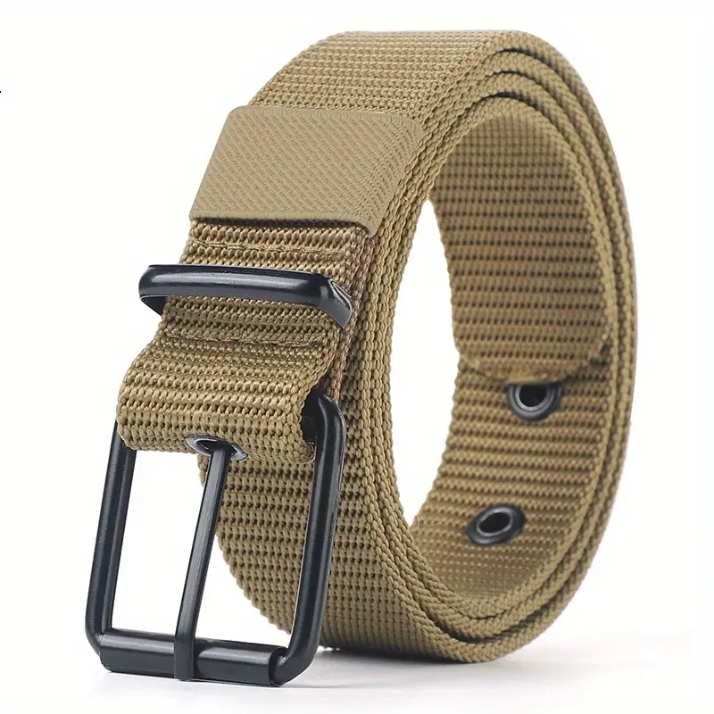 Cinturón de hombre con hebilla de lona porosa, cinturón de cuero para deportes al aire libre, cinturón con ojales a la moda para mujer con cinturón vaquero para hombres y mujeres