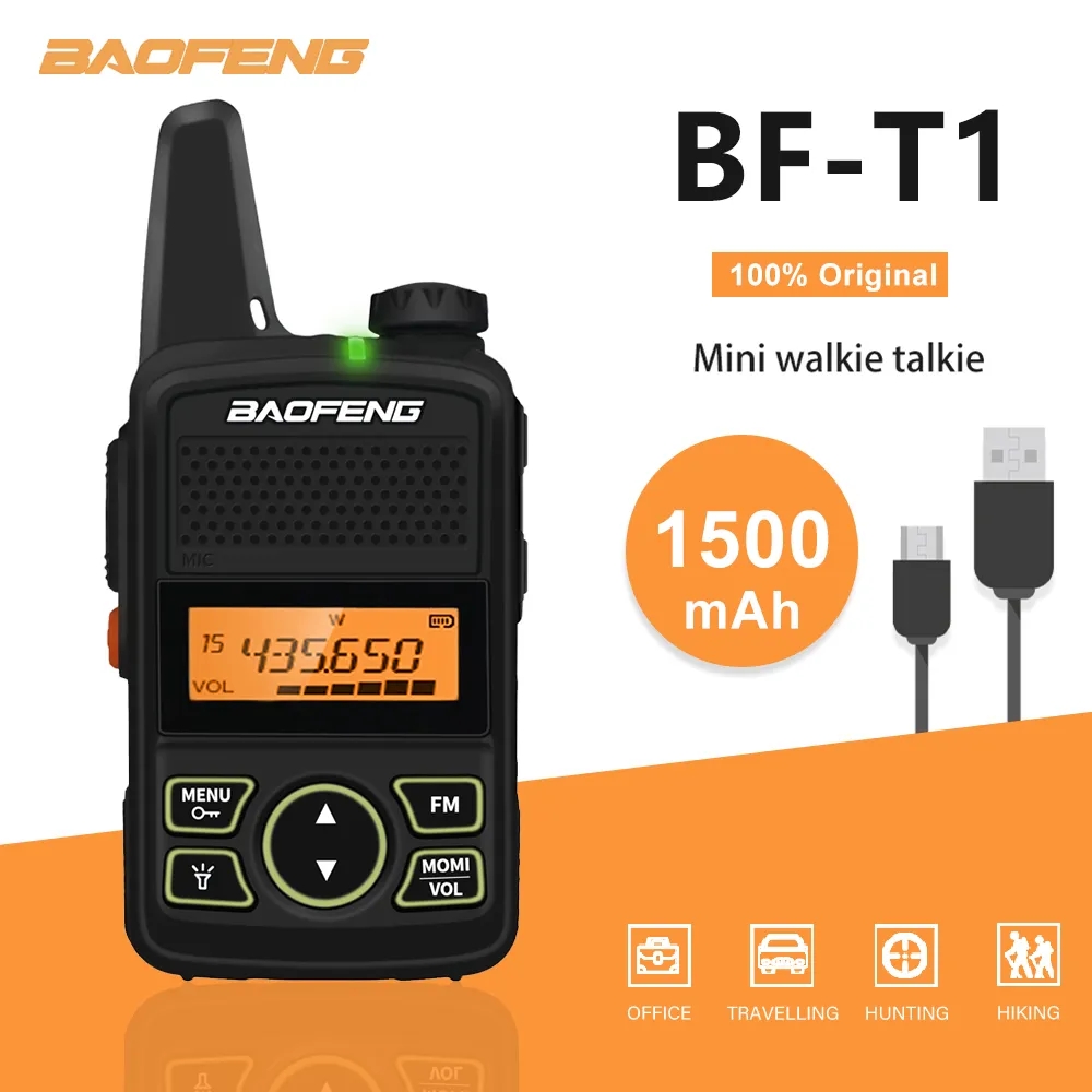 Портативная рация Baofeng Mini Walkie Talkie BF-T1 UHF 400-470 МГц, 5 Вт, двусторонняя радиосвязь мАч, приемопередатчик, Любительское радио для детей, подарки, 1 шт./2 шт.