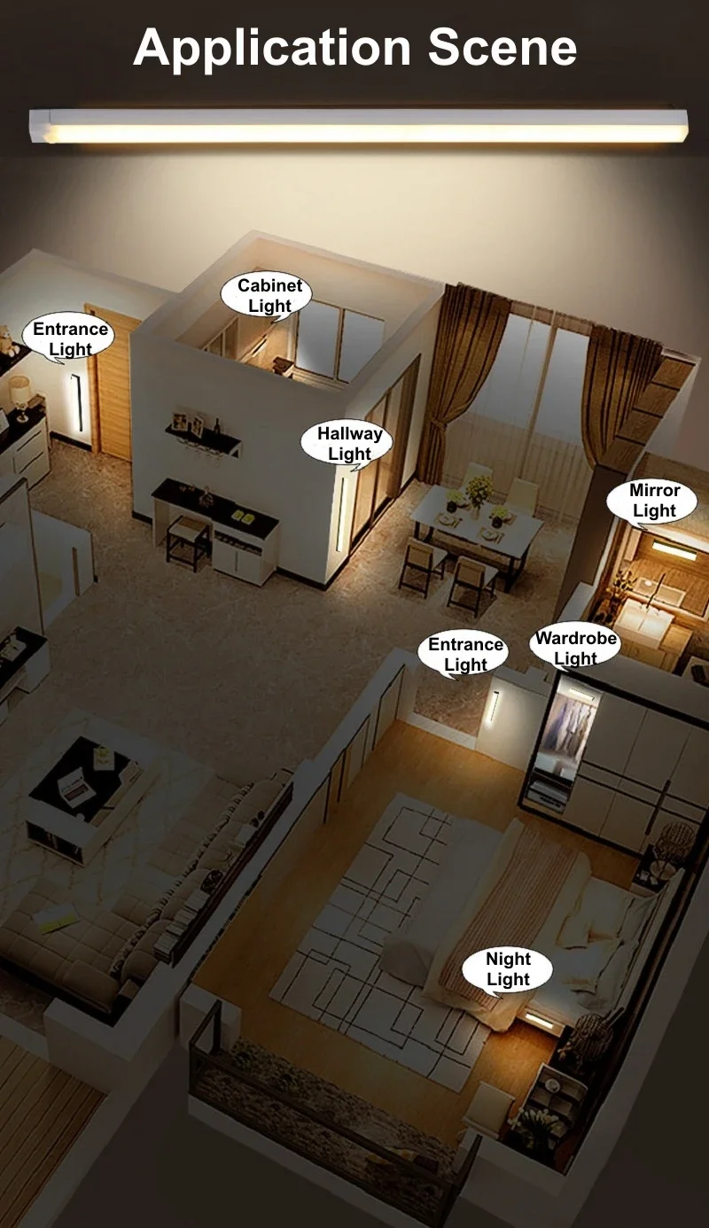 Luces Led con carga USB, Sensor de movimiento PIR, barra LED, Detector de luz portátil para iluminación interior de cocina