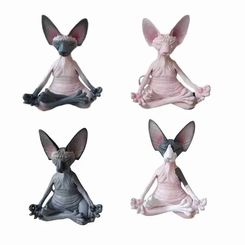 Meditação yoga gato feliz caprichoso buda esfinge estatueta arte decoração escultura jardim ao ar livre estátua decoração para casa artesanato