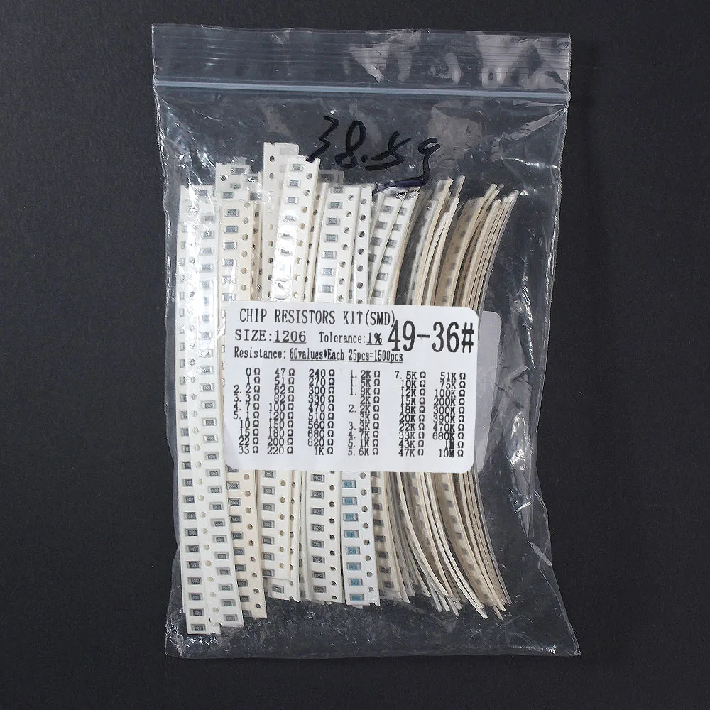 Juego surtido de resistencias para manualidades, Kit de resistencias de película SMD de 1500, 603, 0805, 1206, 1%, 0R ~ 10M, PRECISIÓN DE, 60 valores x 25 piezas