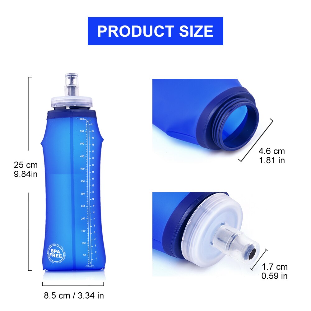넓은 캠핑 600ml 부드러운 물병 마시는 스포츠 접는 가방 플라스크 야외 달리기 수화 팩 허리 자전거 BPA 무료