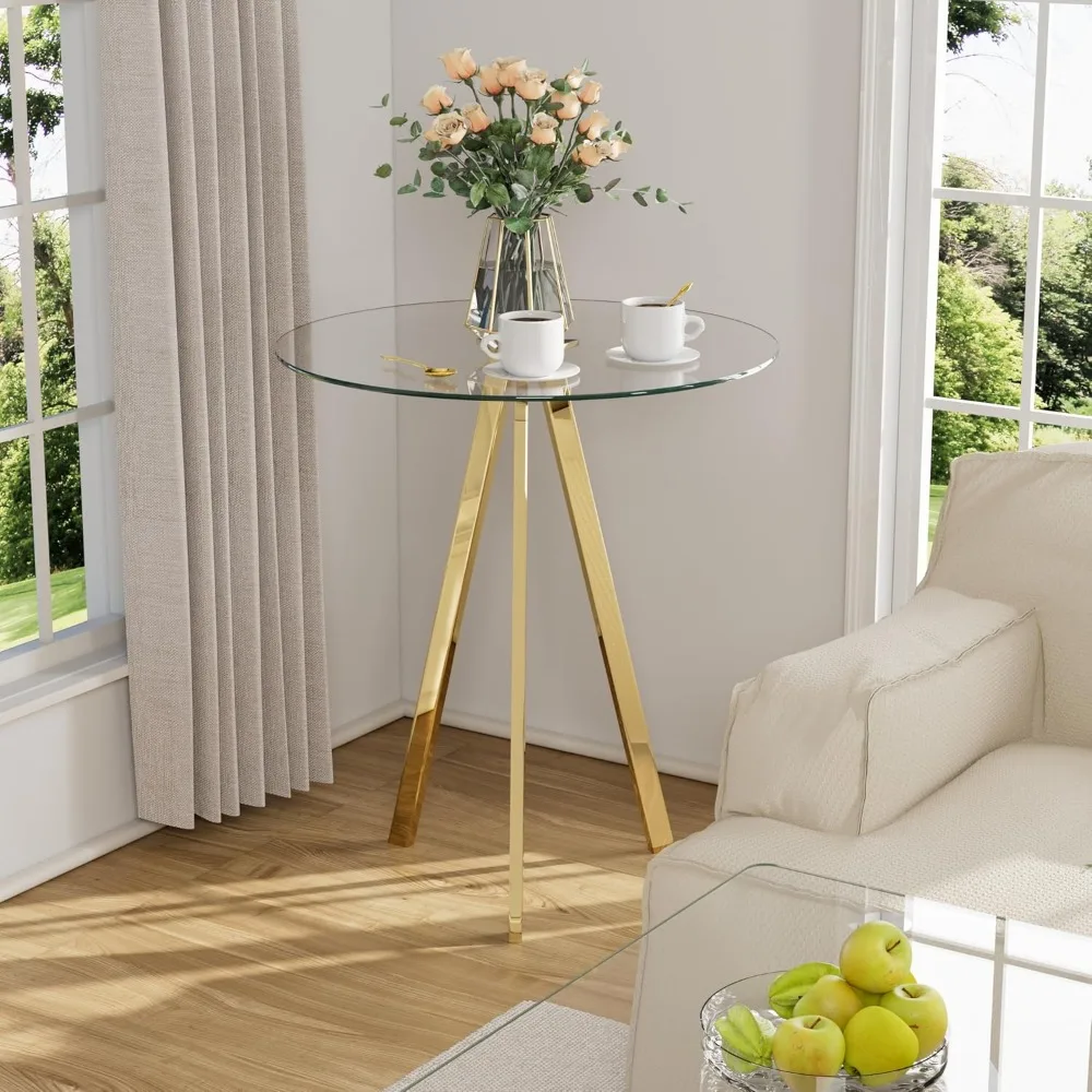 Round Bar Table, 37.4" High Pub Table, 31" Small Cocktail Table with Metal Base & Glass Top, for Small Spaces, Bistro Pub, Cafe