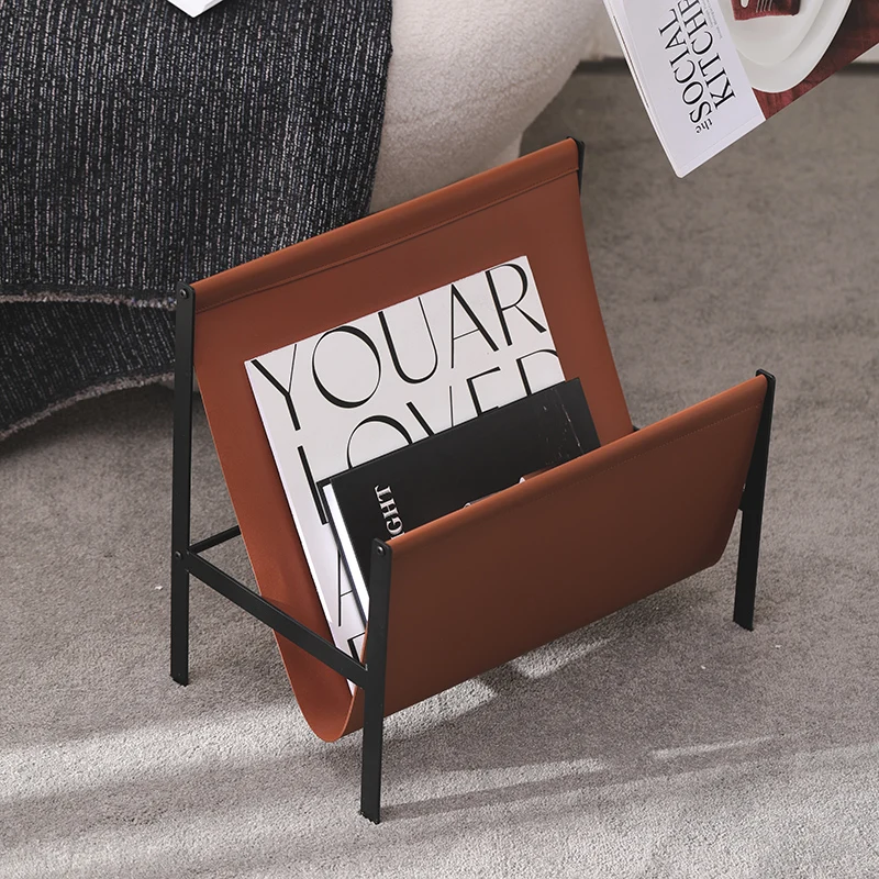 Rack de revista de piso em forma de I marrom industrial - Organizador de jornal minimalista para exibição de estante de sala de estar/estudo