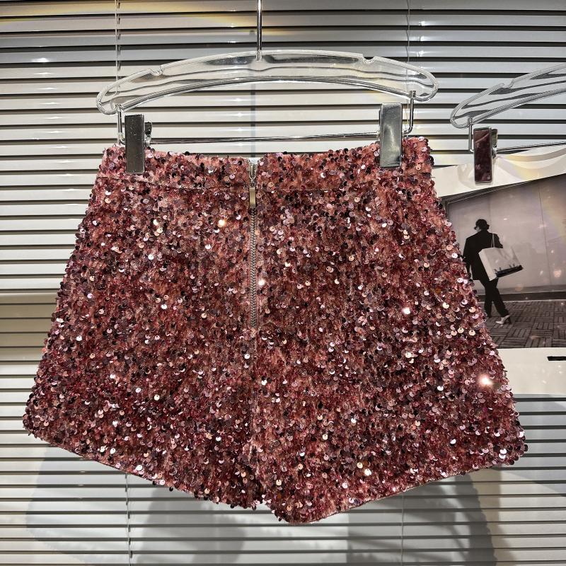 새로운 Clubwear 반바지 숙녀 섹시한 스팽글 반바지 느슨한 높은 허리 streetwear 넓은 다리 짧은 바지 슬리버 블랙 여성 의류
