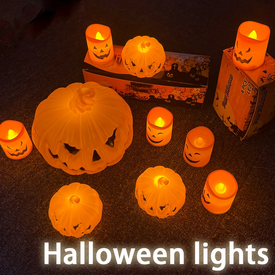 Linterna de calabaza, luz de vela, calavera de Halloween, cara de fantasma, lámpara, regalo para niños, dormitorio, decoración de fiesta de jardín, luz de ambiente