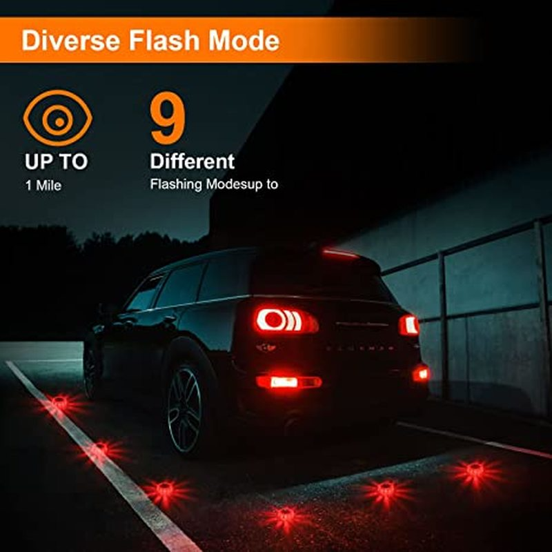 3 Pack LED Road Flares Flashing Emergency Warning Light USB Rechargeable Help Flash Roadside Safety Disc Magnetic Flashing Base